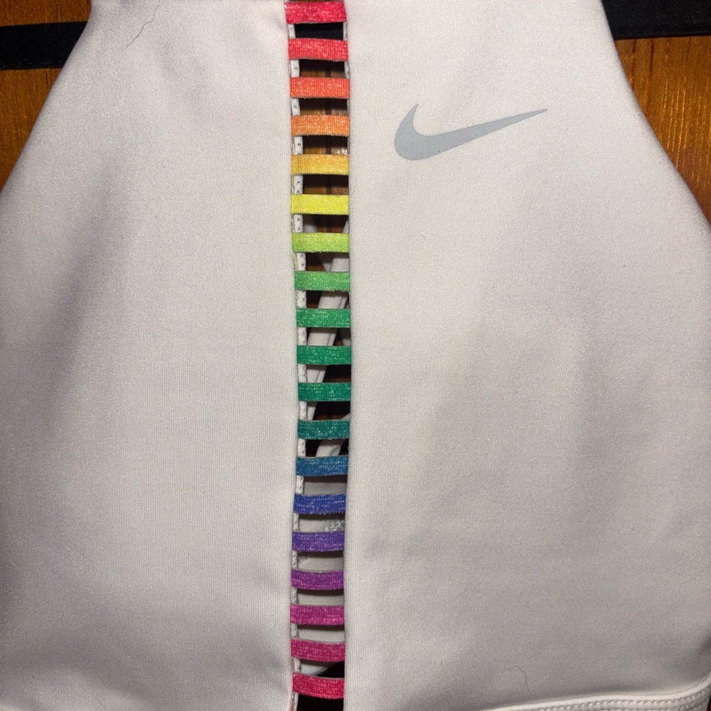 Nike Women's White Indy Ladder Rainbow Sports Bra - Picture 4 of 6